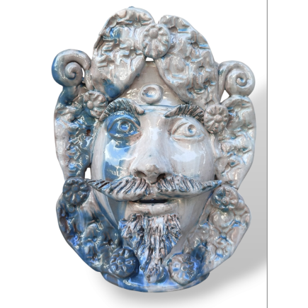 Mythological Head with Prickly Pear Blades – BL – in Santo Stefano di Camastra Ceramics